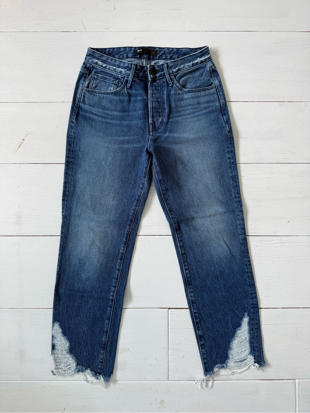 3x1 NYC Designer Distressed Cropped Ankle Jeans — Dark Blue 26